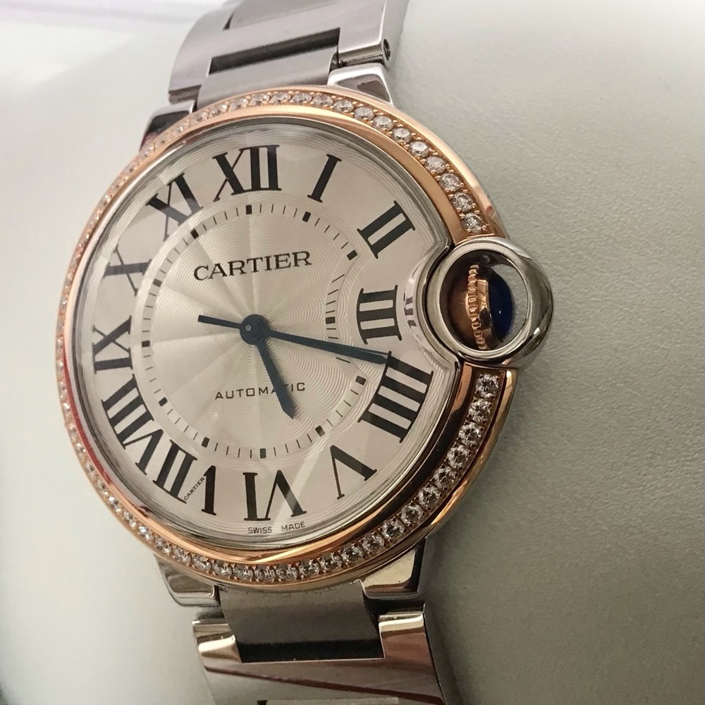 Cartier Ballon Bleu Wrist Watch SS-18k Rose Gold Diamond Bezel 36mm WE902081 NWB - Picture 5 of 15